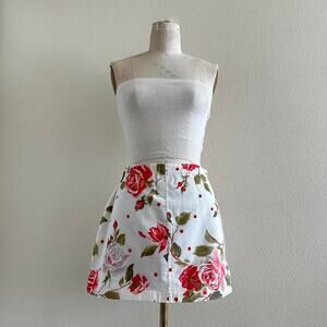 handmade white rose print mini skirt